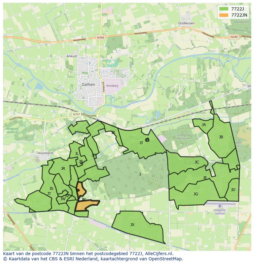 Afbeelding van het postcodegebied 7722 JN op de kaart.