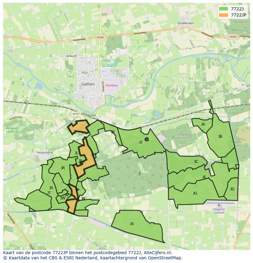 Afbeelding van het postcodegebied 7722 JP op de kaart.