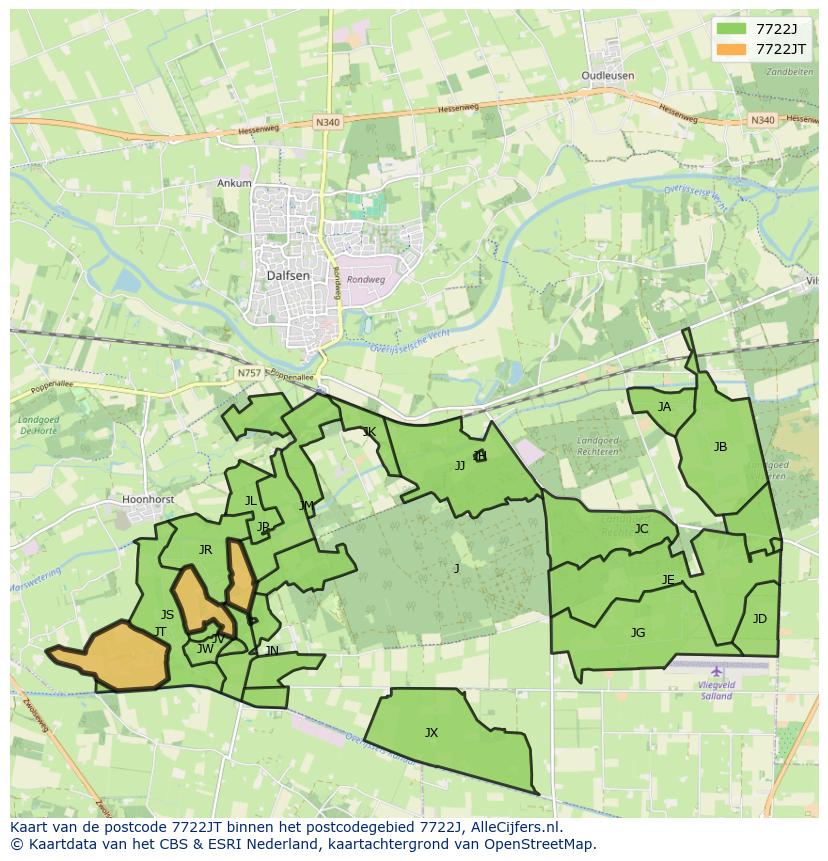 Afbeelding van het postcodegebied 7722 JT op de kaart.
