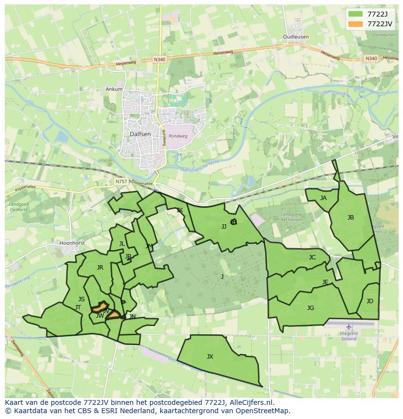 Afbeelding van het postcodegebied 7722 JV op de kaart.