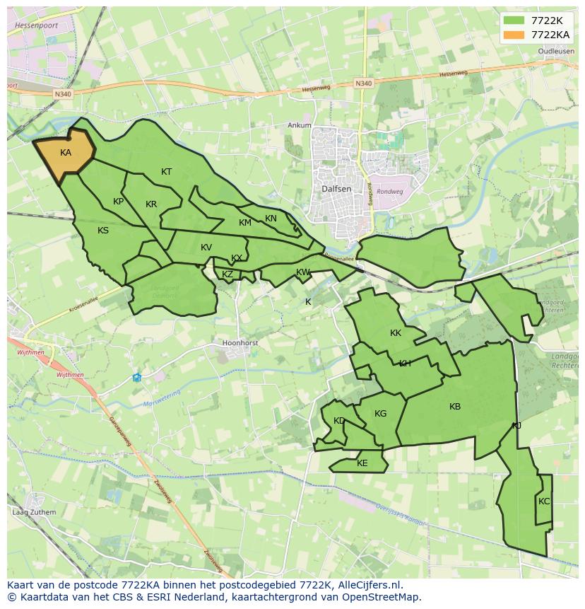 Afbeelding van het postcodegebied 7722 KA op de kaart.