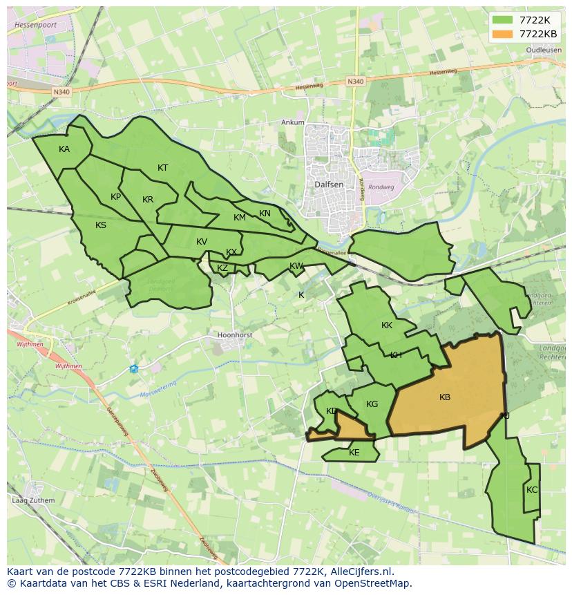 Afbeelding van het postcodegebied 7722 KB op de kaart.