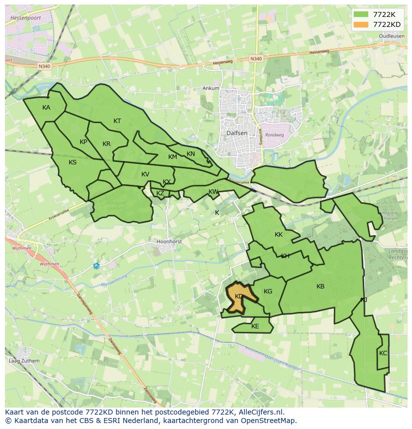 Afbeelding van het postcodegebied 7722 KD op de kaart.
