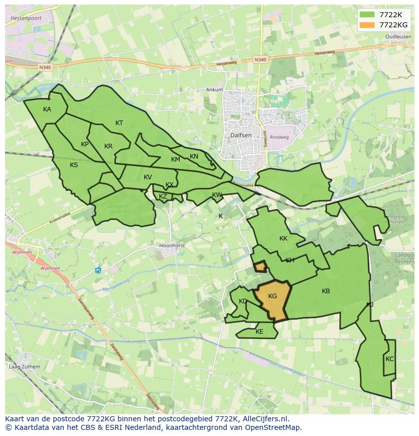 Afbeelding van het postcodegebied 7722 KG op de kaart.