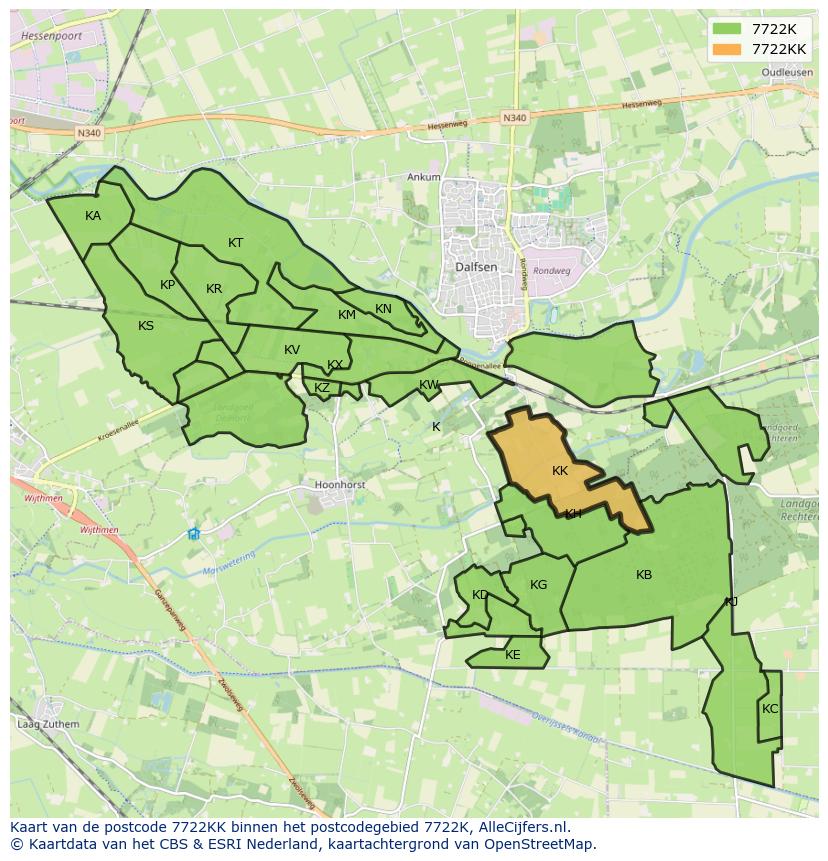 Afbeelding van het postcodegebied 7722 KK op de kaart.