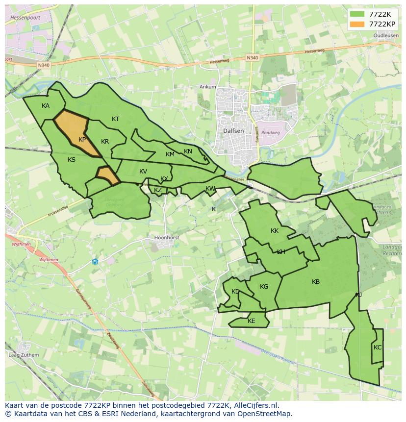 Afbeelding van het postcodegebied 7722 KP op de kaart.