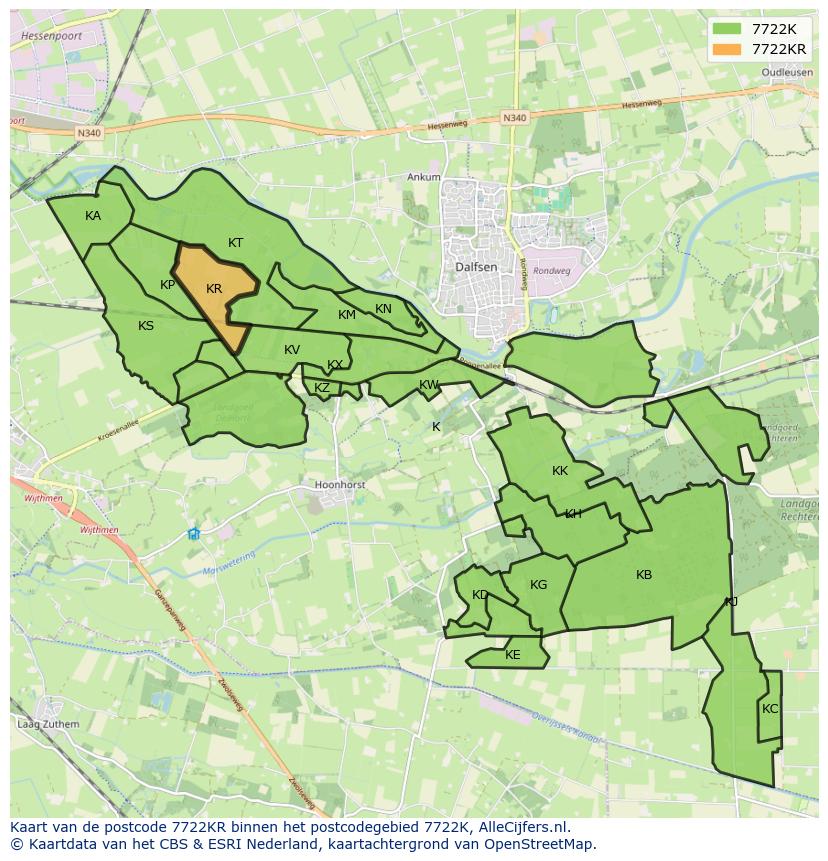 Afbeelding van het postcodegebied 7722 KR op de kaart.