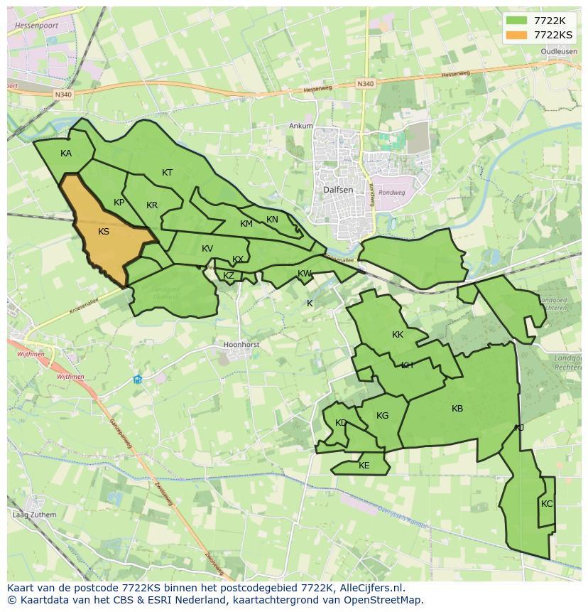 Afbeelding van het postcodegebied 7722 KS op de kaart.