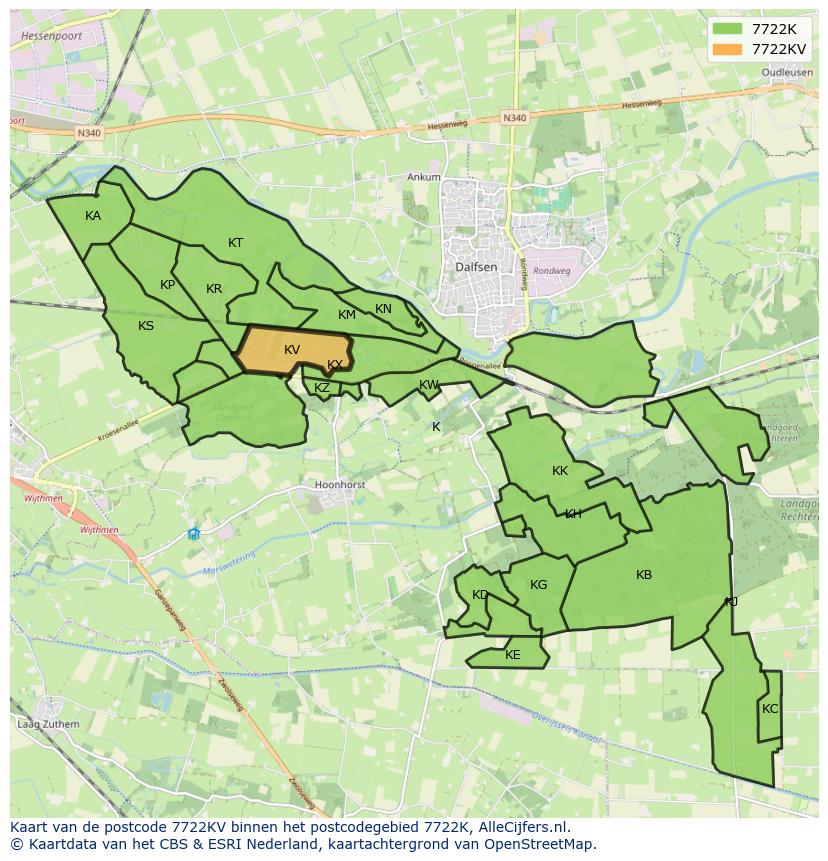 Afbeelding van het postcodegebied 7722 KV op de kaart.