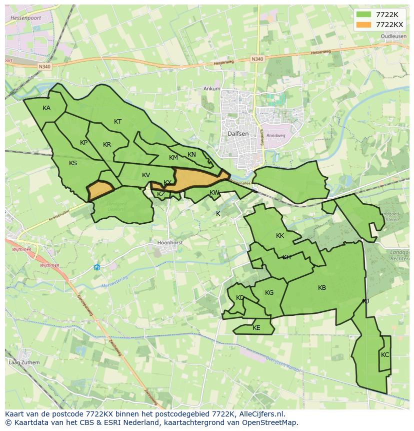 Afbeelding van het postcodegebied 7722 KX op de kaart.