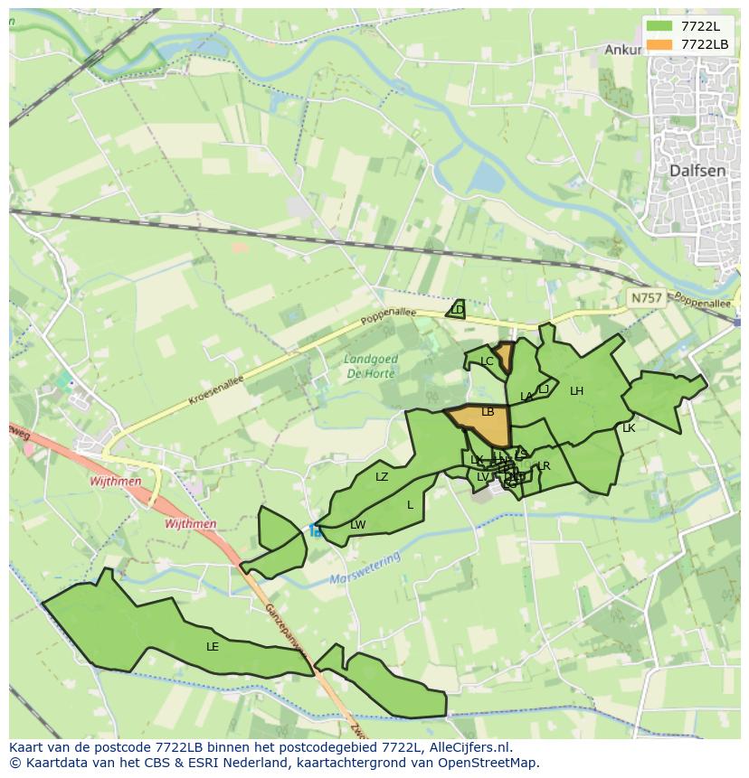 Afbeelding van het postcodegebied 7722 LB op de kaart.