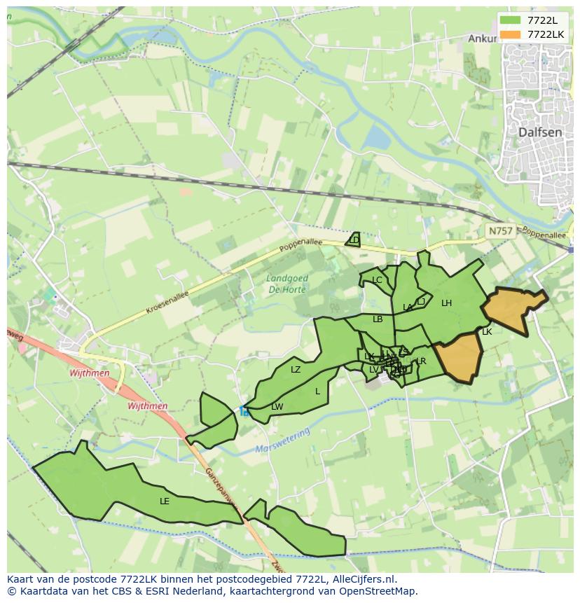 Afbeelding van het postcodegebied 7722 LK op de kaart.