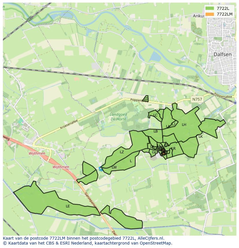 Afbeelding van het postcodegebied 7722 LM op de kaart.