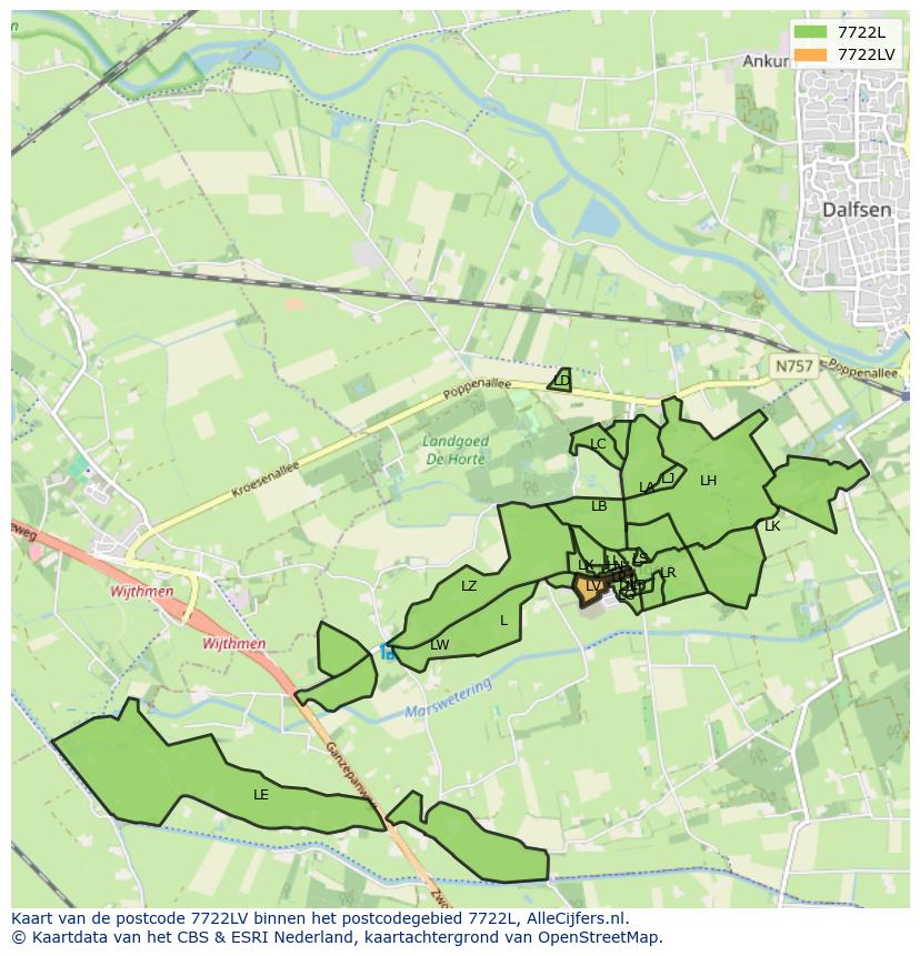 Afbeelding van het postcodegebied 7722 LV op de kaart.