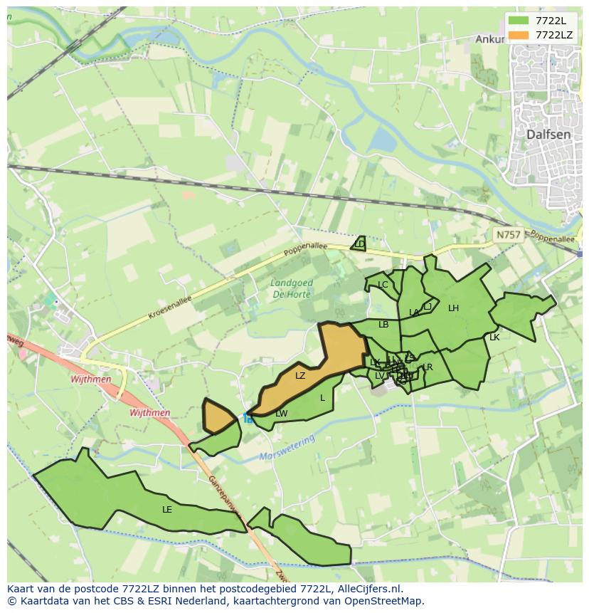 Afbeelding van het postcodegebied 7722 LZ op de kaart.
