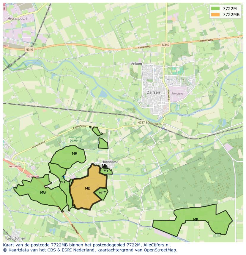 Afbeelding van het postcodegebied 7722 MB op de kaart.