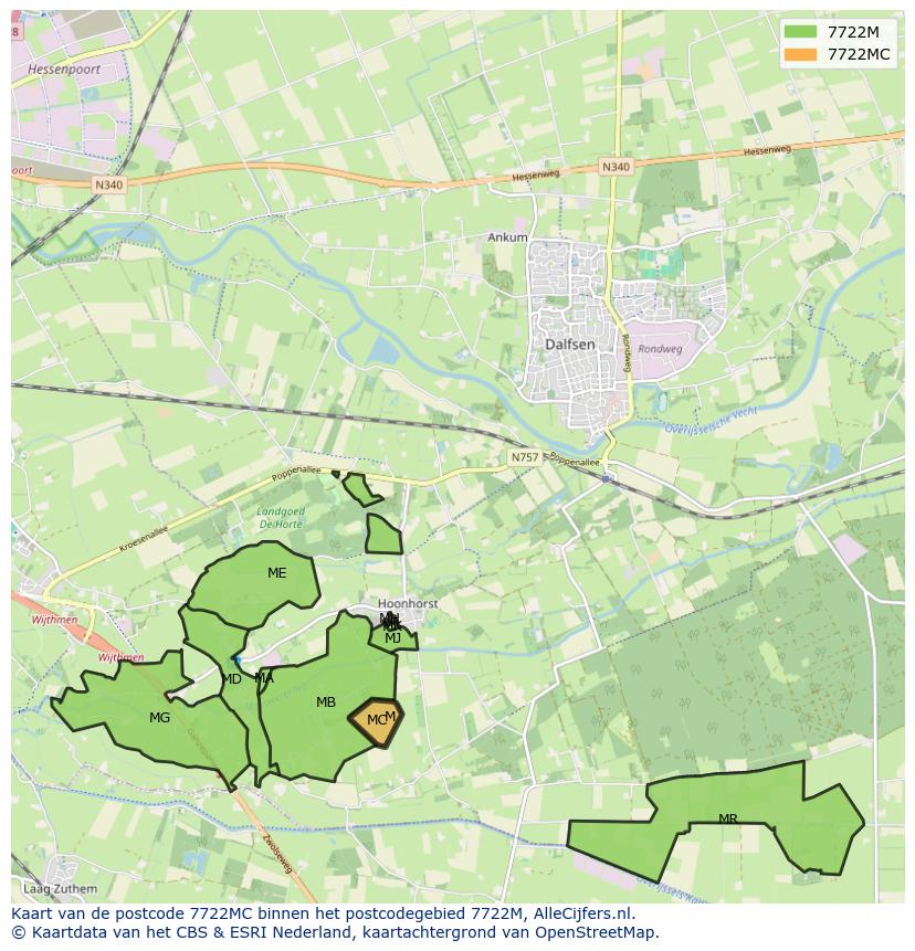 Afbeelding van het postcodegebied 7722 MC op de kaart.