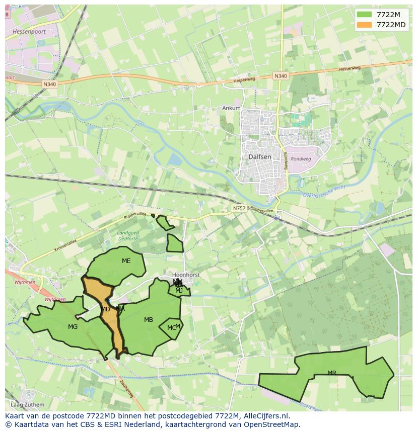 Afbeelding van het postcodegebied 7722 MD op de kaart.