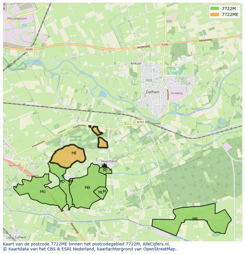 Afbeelding van het postcodegebied 7722 ME op de kaart.