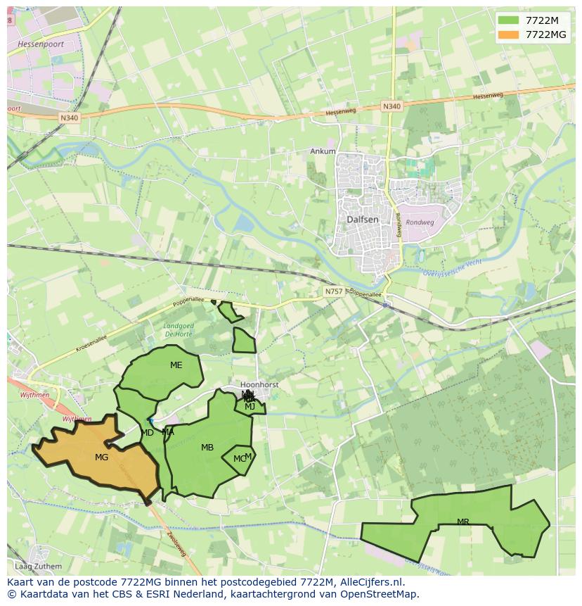 Afbeelding van het postcodegebied 7722 MG op de kaart.