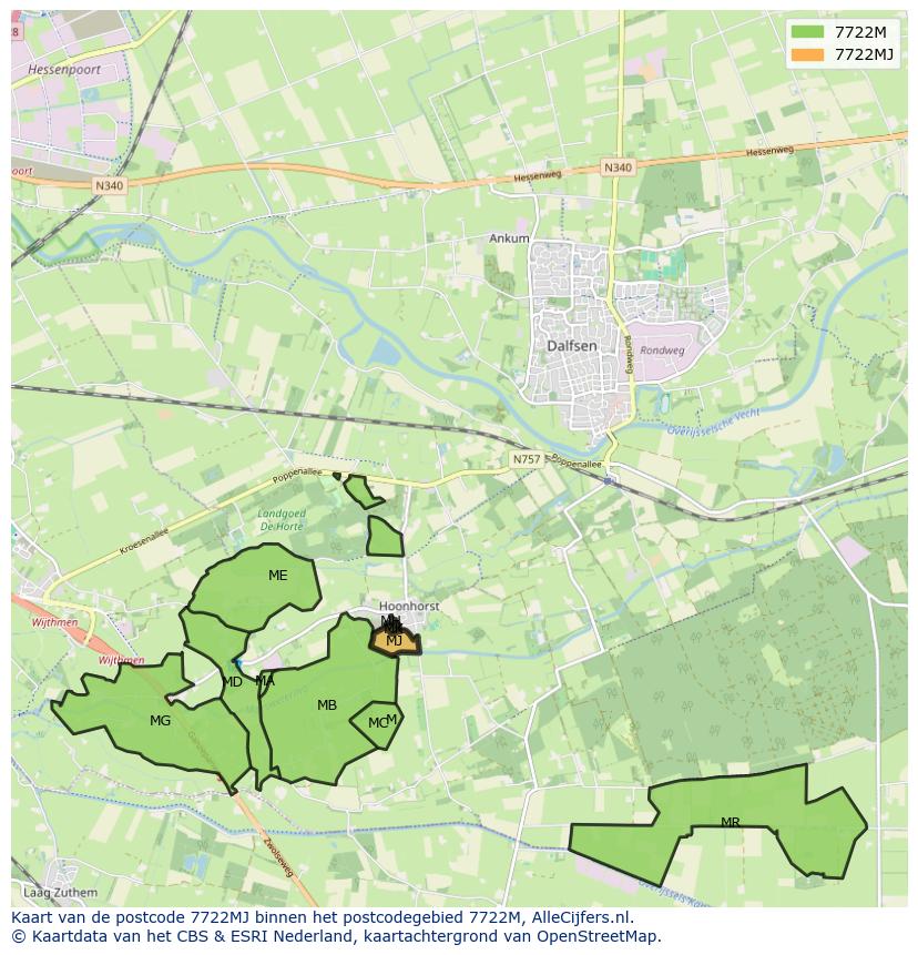 Afbeelding van het postcodegebied 7722 MJ op de kaart.
