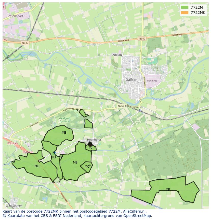 Afbeelding van het postcodegebied 7722 MK op de kaart.