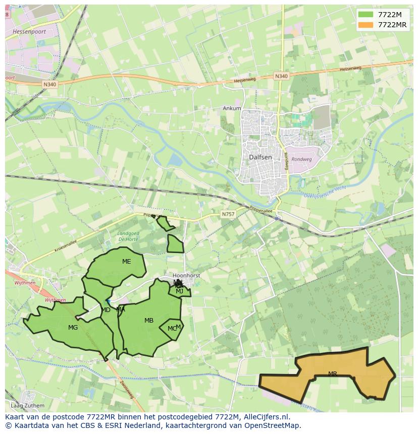 Afbeelding van het postcodegebied 7722 MR op de kaart.