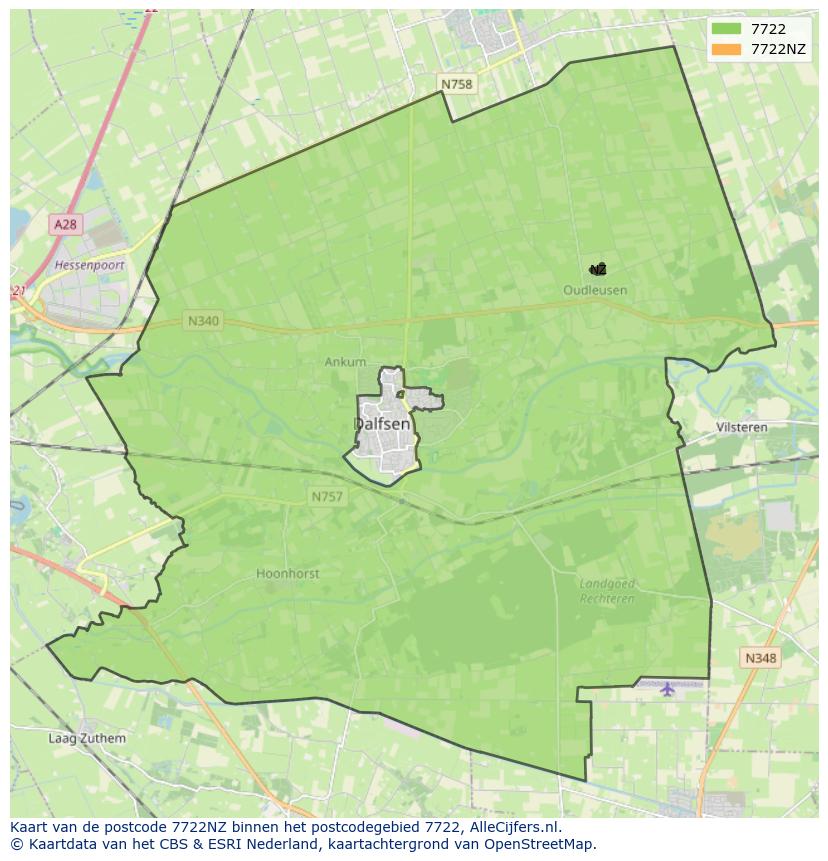 Afbeelding van het postcodegebied 7722 NZ op de kaart.