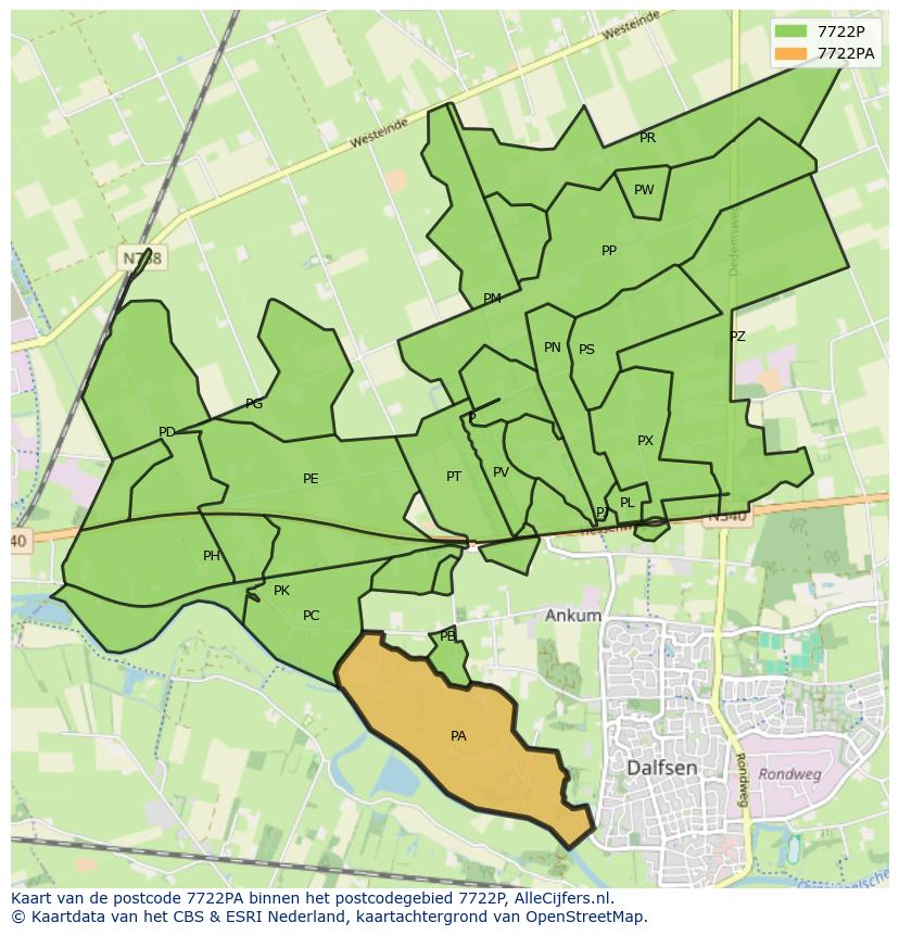 Afbeelding van het postcodegebied 7722 PA op de kaart.