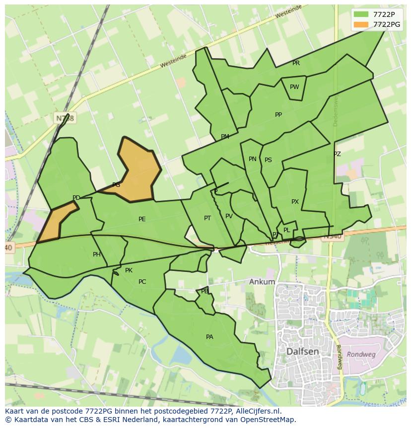Afbeelding van het postcodegebied 7722 PG op de kaart.