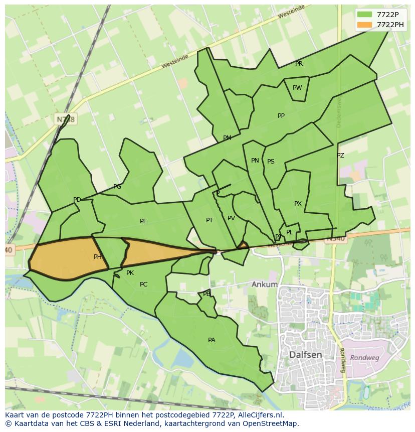 Afbeelding van het postcodegebied 7722 PH op de kaart.