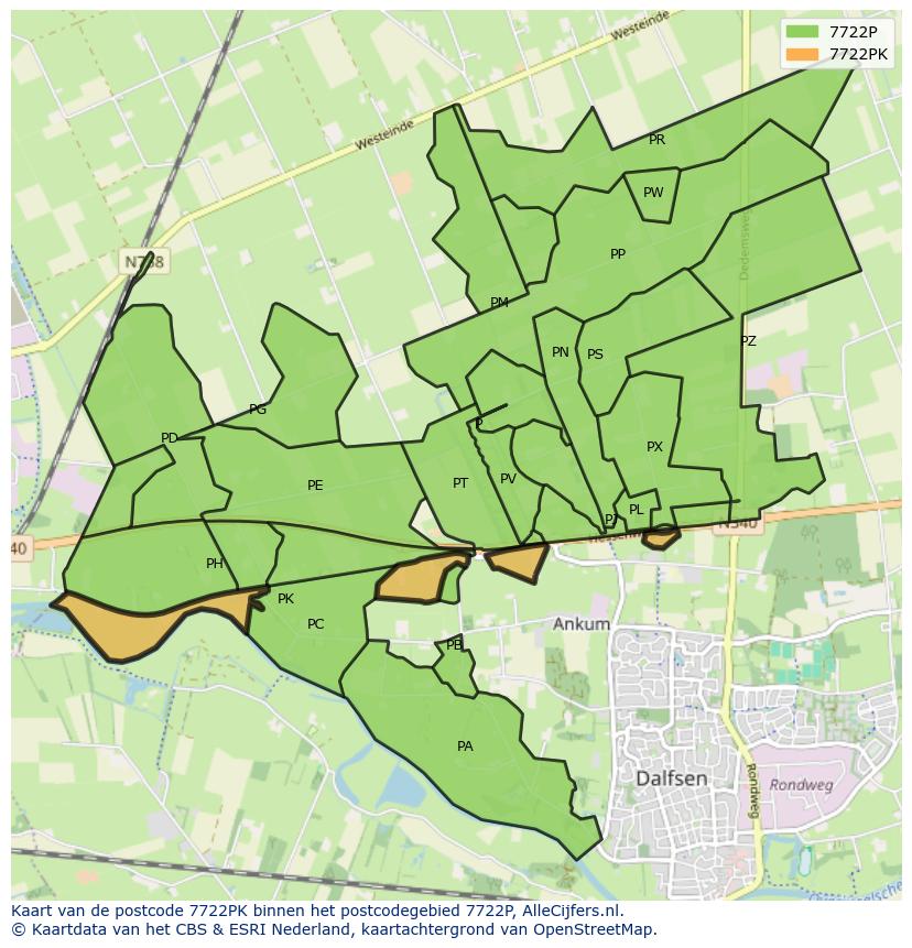 Afbeelding van het postcodegebied 7722 PK op de kaart.