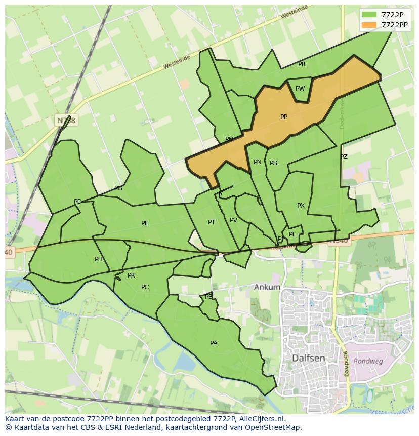 Afbeelding van het postcodegebied 7722 PP op de kaart.