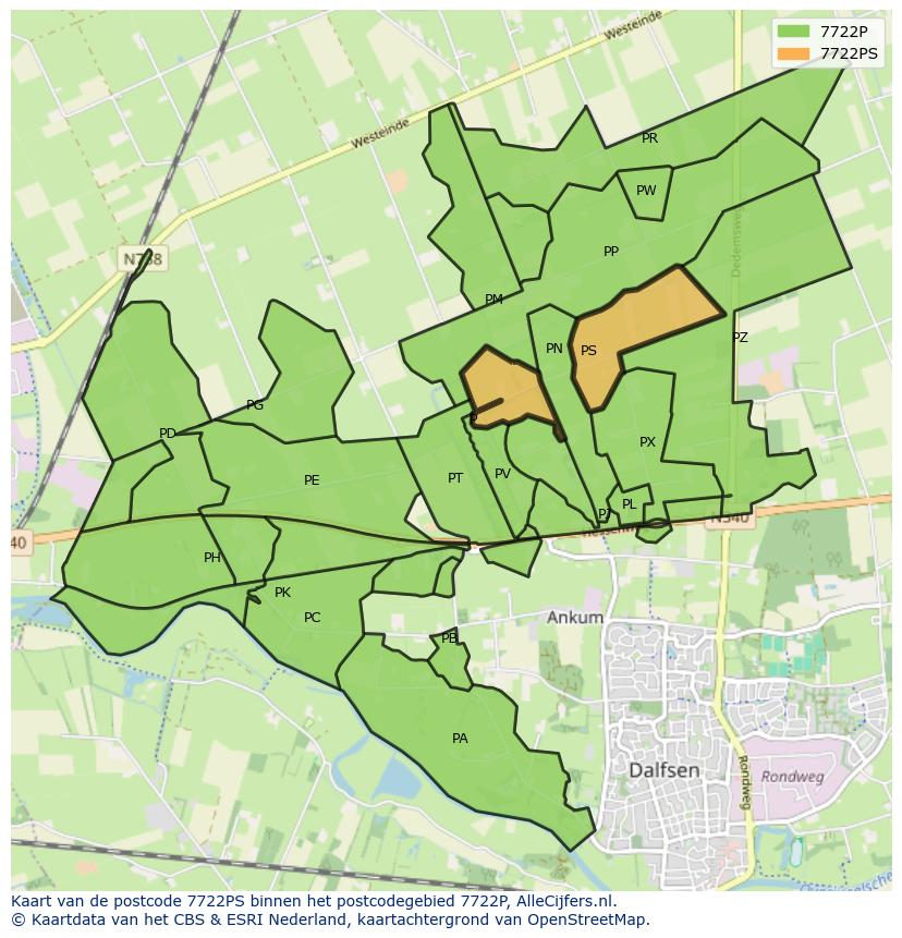 Afbeelding van het postcodegebied 7722 PS op de kaart.