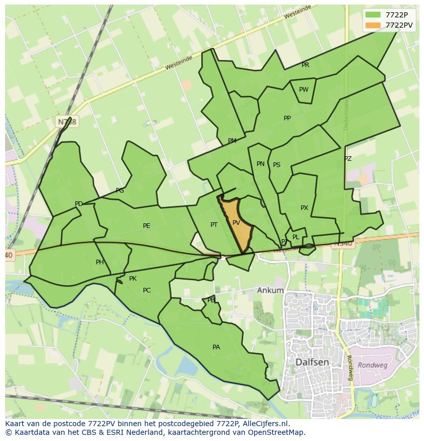 Afbeelding van het postcodegebied 7722 PV op de kaart.