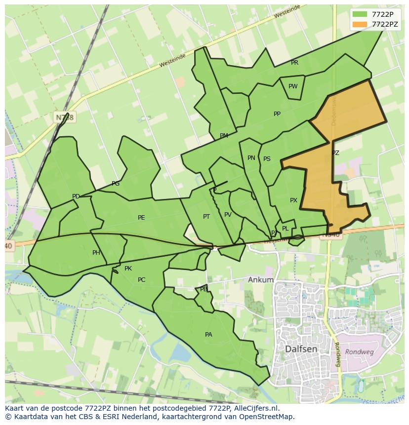 Afbeelding van het postcodegebied 7722 PZ op de kaart.