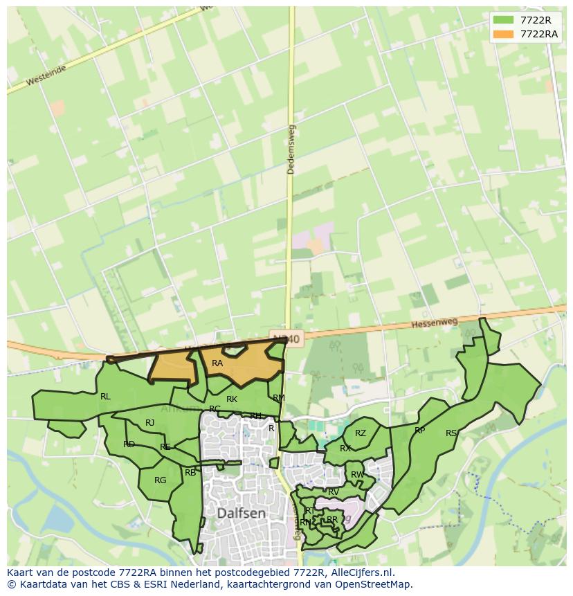 Afbeelding van het postcodegebied 7722 RA op de kaart.