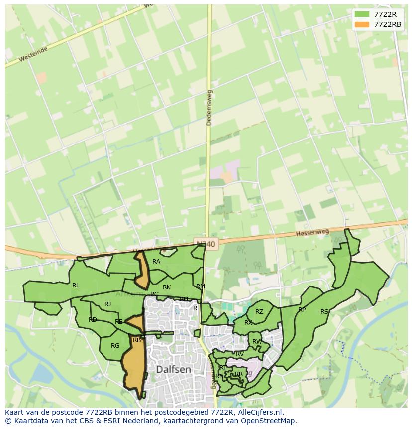Afbeelding van het postcodegebied 7722 RB op de kaart.