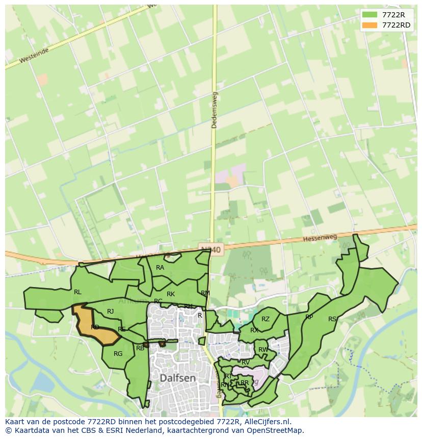 Afbeelding van het postcodegebied 7722 RD op de kaart.