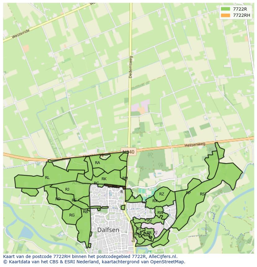 Afbeelding van het postcodegebied 7722 RH op de kaart.
