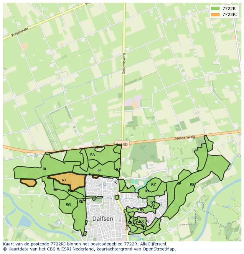 Afbeelding van het postcodegebied 7722 RJ op de kaart.