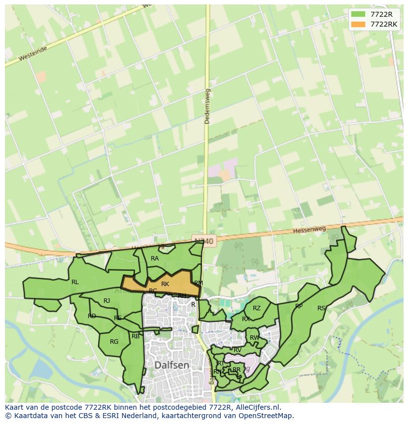 Afbeelding van het postcodegebied 7722 RK op de kaart.