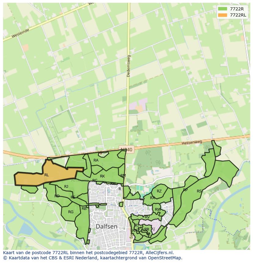 Afbeelding van het postcodegebied 7722 RL op de kaart.
