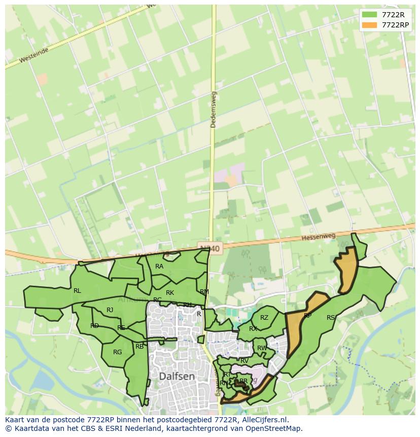 Afbeelding van het postcodegebied 7722 RP op de kaart.