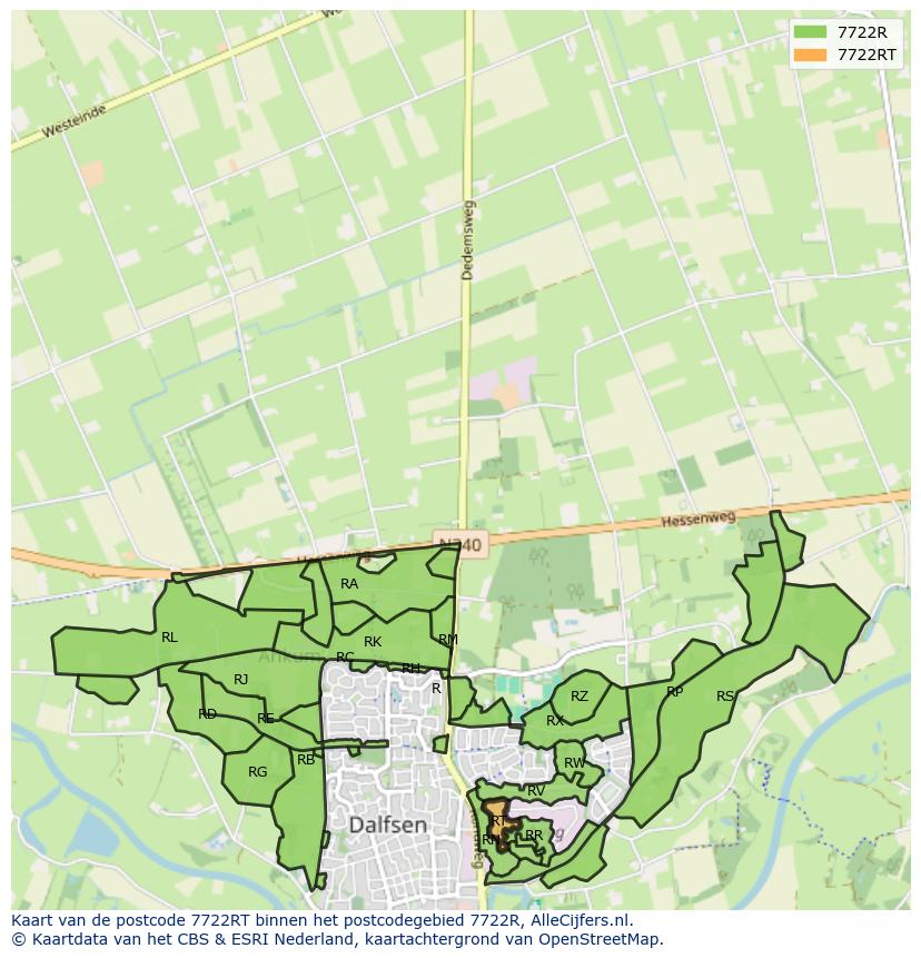 Afbeelding van het postcodegebied 7722 RT op de kaart.