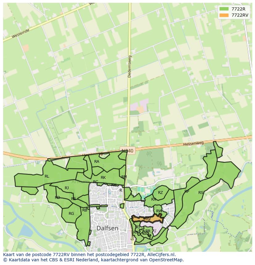 Afbeelding van het postcodegebied 7722 RV op de kaart.