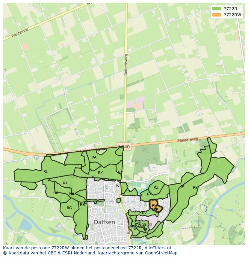 Afbeelding van het postcodegebied 7722 RW op de kaart.