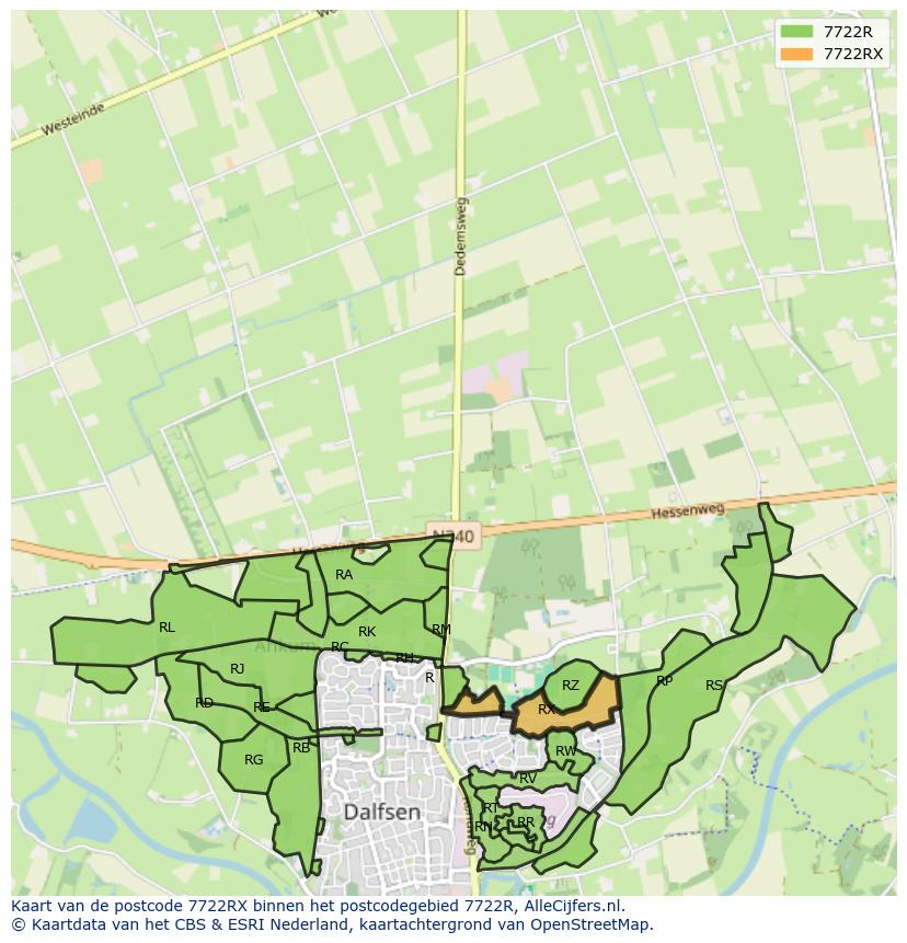 Afbeelding van het postcodegebied 7722 RX op de kaart.