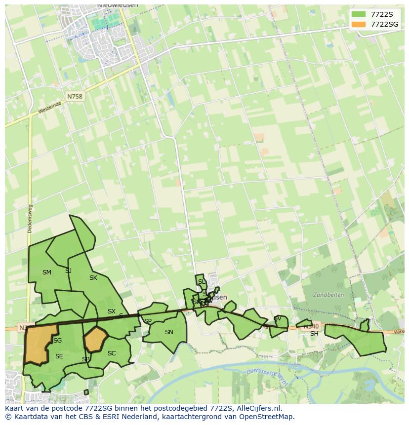 Afbeelding van het postcodegebied 7722 SG op de kaart.
