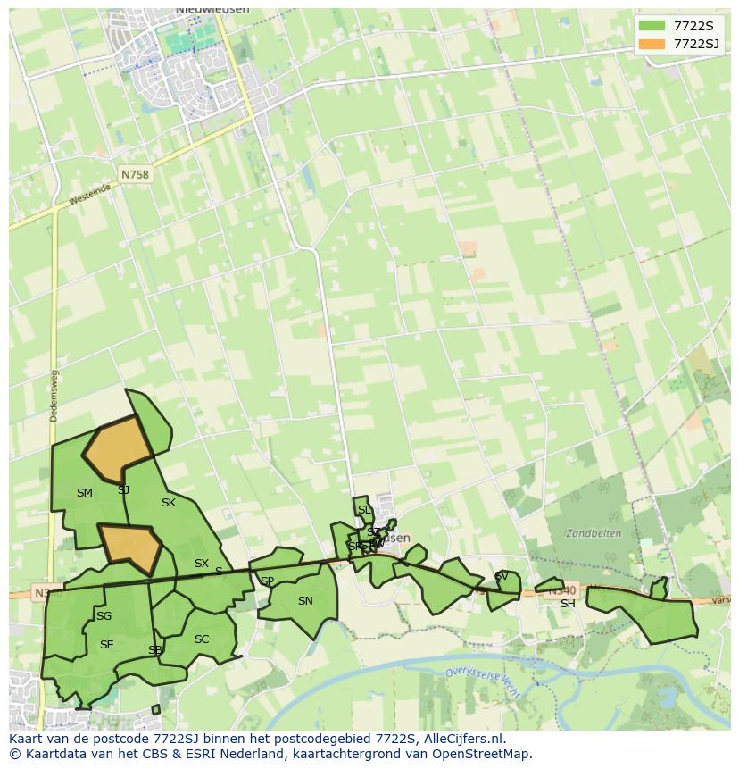 Afbeelding van het postcodegebied 7722 SJ op de kaart.